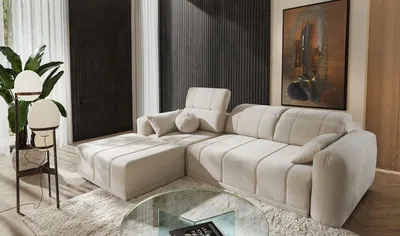 Produktbild von Moderne Eckcouch RAVELLO I Beige – Sofa für Wohnzimmer, linksseitig, mit Schlaffunktion & Bettkasten