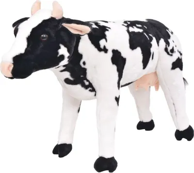 Image de vidaXL Peluche Vache debout Peluche noire et blanche XXL
