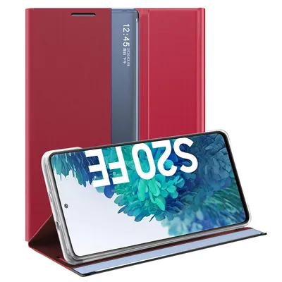 Obrázek produktu pro Galaxy S20 FE Pouzdro, Slim Flip Kožené Pouzdro s Okénkem a Stojánkem pro Samsung Galaxy S20 FE červené
