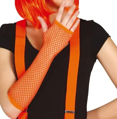 Produktbild von Neon DISCO ORANGE Mesh Handschuhe 80er