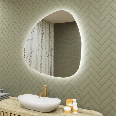 Produktbild von Unregelmäßiger asymmetrischer Spiegel mit LED Beleuchtung 74x74 cm - mit LED Beleuchtung - LED Farbe Kaltweiß 6500K - Beleuchtet Wandspiegel Lichtspiegel Badezimmerspiegel JAJ221