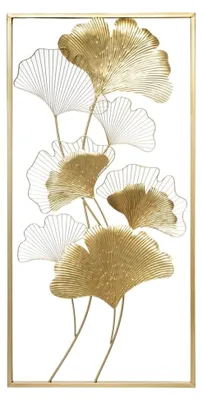 Produktbild von Ginkgo Gold Wanddekoration 50 x 100 cm - Metall, botanisches Design - Für Wohnzimmer, Schlafzimmer, Flur