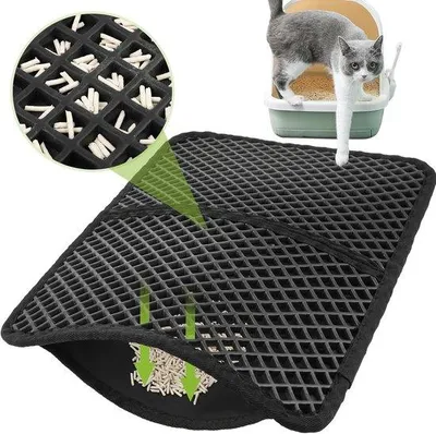Produktbild von Famanu Katzenstreu-Matte doppellagig - wasserfest und urinbeständig mit Wabenstruktur - 33 x 46 cm - schwarz
