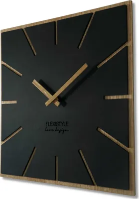 Obrázok produktu pre Moderné veľké nástenné hodiny Square Wood Exact ECO, Silence, obývacia izba, spálňa , vyrobené v EÚ (čierna, 40 cm)