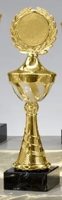 Produktbild von Pokal gold/weiß aus Kunststoff mit Marmorsockel Pokalgröße - 32 cm