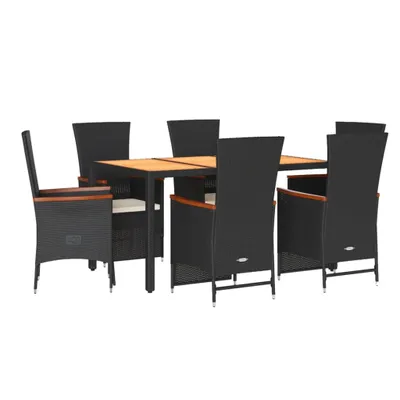Obrázok produktu pre vidaXL 7-dielny záhradný jedálenský set s vankúšmi Black Poly Rattan