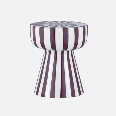A stool with a striped pattern on a white background.