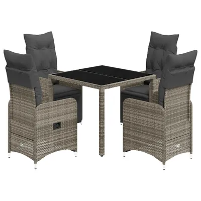 Produktbild von 5-tlg. Garten-Bistro-Set mit Kissen Grau Poly Rattan