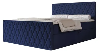 Produktbild von Boxspringbett PONTI III 140x200 Rautenmuster Fußteil Bettkasten Bonellmatratze Marineblau