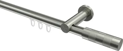 Produktbild von Interdeco Innenlaufstange / Gardinenstange mit Innenlauf Edelstahl-Optik, Typ Platon Mavell (Zylinder Bicolor), 20 mm Ø 1-läufig, 180 cm