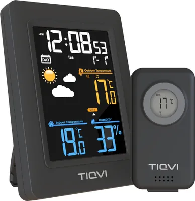 Produktbild von TIQVI - Wetterstation inkl. WiFi & drahtlosem Außensensor, Farbdisplay, Temperatur & Luftfeuchtigkeit Innen/Außen, Wettervorhersage, Smart App, Uhr, Kalender & Alarm