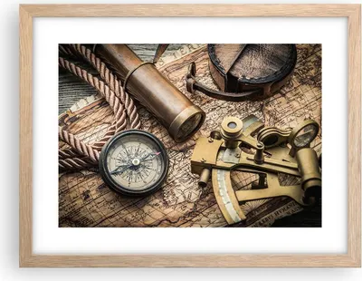Produktbild von Gerahmtes Poster - Rahmen in heller Eiche - Kompass Kompass Karte - 40x30 cm - Wand Bild - Wanddeko - Wandbilder - Wandposter - Bilderrahmen - Bilder - Kunstdruck - Wandbild - P2NAA40x30-3730
