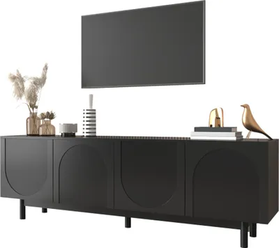 Produktbild von Sweiko Moderner schwarzer TV-Schrank – 175 x 38 x 56 cm, verstellbare Einlegeplatten, Leichte Lowboard-TV-Möbel im Luxussti