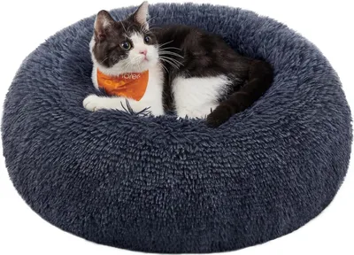 Image de Feandrea lit moelleux pour chien, panier pour chat, coussin donut, lavable, rembourrage central amovible, peluche longue, 40 cm de diamètre, gris foncé