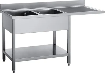 Zdjęcie produktu dla Zlewozmywak Gastro M, podwójna komora, lewa strona, miejsce na zmywarkę, długość 160 cm