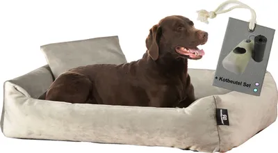 Produktbild von Rohrschneider Hundebett Kuschelsofa Hund Weich + Hundekotbeutelset, Farbe:taupe, Größe:L