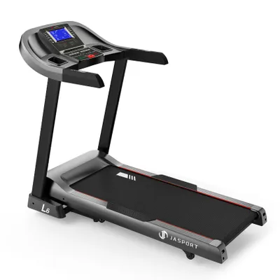 A studio shot of a JASPORT L6 treadmill against a white background.