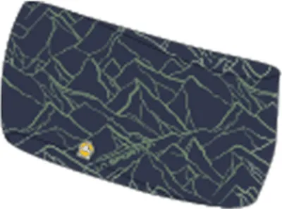 Stirnband "Mountain Headband" von La Sportiva in Blau mit Bergmuster.