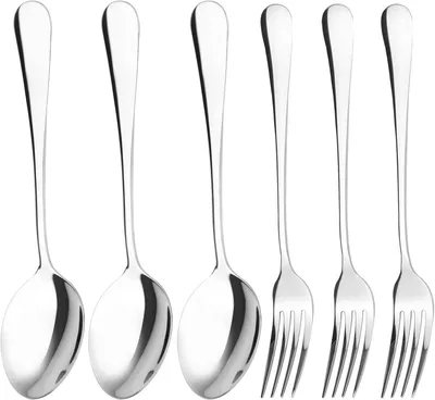 Imagen del producto de Juego de cubiertos de 6 piezas, compuesto por 3 cucharas de mesa y 3 tenedores de mesa, de 20 cm, fabricado en acero inoxidable, para uso doméstico
