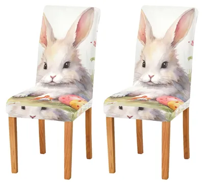 Stuhlbezüge mit Hasenmotiv, 4 Stück, dehnbar, waschbar