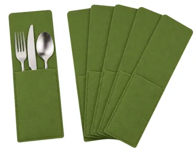 Produktbild von Besteckhülle Filz 6er Set, Bestecktaschen 25x10cm, dekorative Tischdeko für Feste, Hochzeit & Weihnachten Grün
