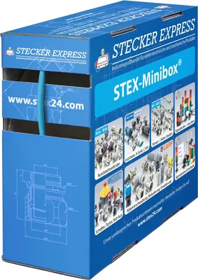 Produktbild von STEX24 Schrumpfschlauch 2:1, Minibox mit 25,0m, blau 3,2/1,6mm, 1/8 Zoll, WSB2 Schrumpftemperatur mind. 70°C,