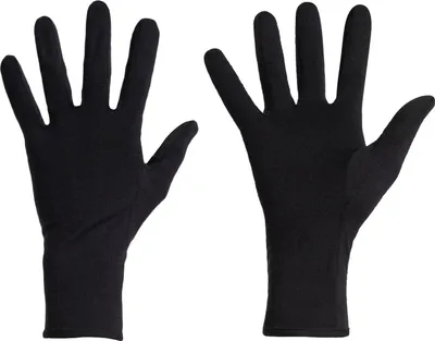 A pair of black gloves shown from the front against a white background.