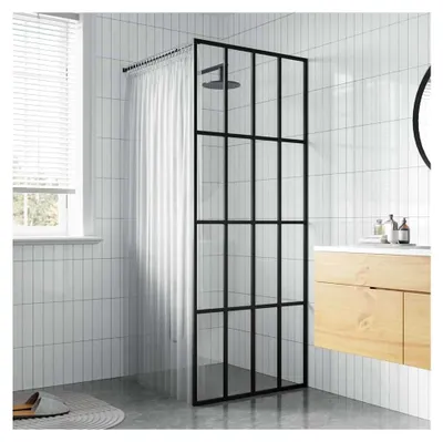 Produktbild von Industrielle Duschwand | Modernes Design | 5mm Sicherheitsglas | Schwarz/Transparent | 88-90x195cm | Duschabtrennung