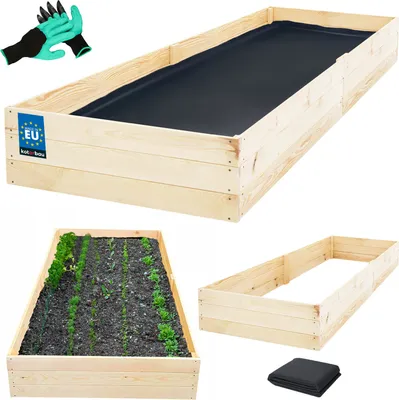 Productafbeelding van KOTARBAU De diepe Doos 200x120x27cm van de Bed Houten Bloem Opgeheven Planter Dozen Natuurlijke Kleur