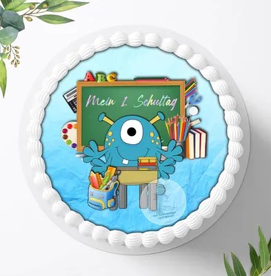Produktbild von Für die Geburtstags Torte ein Tortenaufleger, Zuckerbild mit dem Motiv: Schulanfang, Essbares Foto für Torten, Fondant, Ø 20cm, 0087c