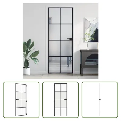 Produktbild von The Living Store Innentür Schlank Schwarz 76x201,5 cm Hartglas und Aluminium