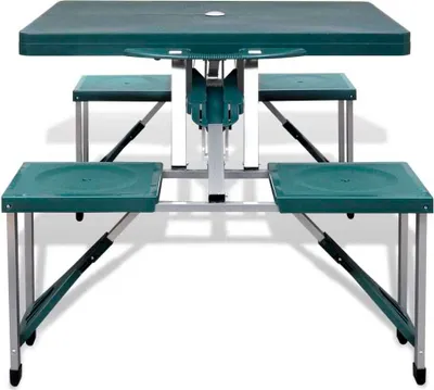 Immagine prodotto di Set Tavolo da Campeggio con 4 Sedie in Alluminio Leggero Verde