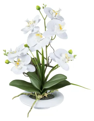 Produktbild von künstliche Orchidee Phalaenopsis H. 40cm weiß in weißem Keramiktopf GASPER