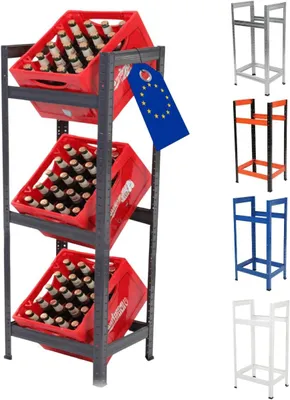 Produktbild von MODO24 Getränkekistenregal 3 Kisten, Helios, Metall, Kistenregal, Getränkeregal, Kistenständer, Kellerregal, Lagerregal, 107x50x30 cm, Grau, KGG