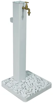 Immagine prodotto di Fontana da Giardino con Rubinetto in Ottone e Base con Ciottoli 40x40x97 cm in Acciaio Bianco