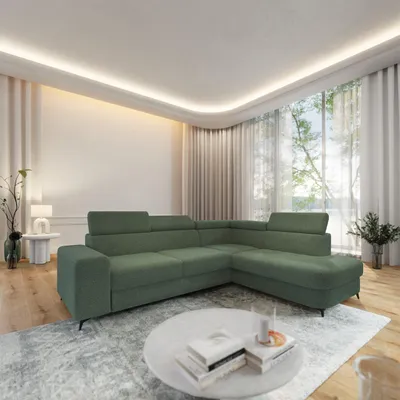 Produktbild von Masseno Ecksofa ALVORO R-S mit Schlaffunktion L-Form, Sofa mit Bettkasten, Wohnzimmersofa, Couch, Soffa, Bettsofa, Couchgarnitur- Grün, QUELLE 37