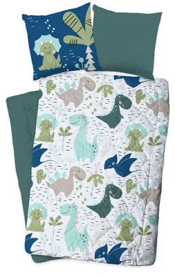 Produktbild von JACK Waschbare Kinder Wende Bettdecke 135x200cm Kissenbezug 80x80cm Dino Einhorn Dinosaurier