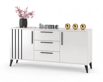 Produktbild von Große Kommode mit Schubladen Fernsehschrank HANA 3S Weiß Matt/Weiß Matt 150cm, KI-generiertes Bild