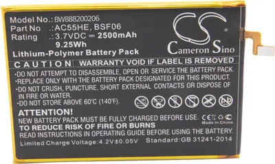 Produktbild von vhbw Akku Ersatz für Archos AC55HE, BSF06 für Handy Smartphone Telefon (2500 mAh, 3,7 V, Li-Polymer)