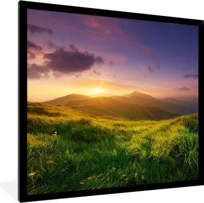 Produktbild von MuchoWow® Gerahmtes Poster Berge - Sonne - Natur 40x40 cm - Poster mit Schwarzem Bilderrahmen Wandposter Rahmen Foto Bilder - Mit Rahmen - Wanddekoration Schlafzimmer