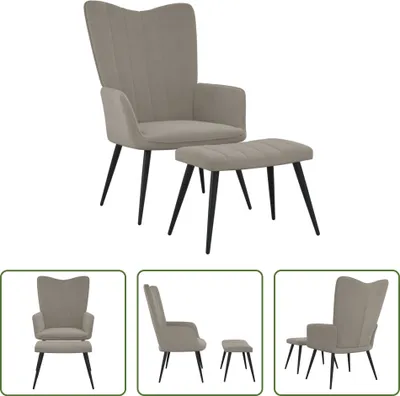 Produktbild von The Living Store Relaxsessel mit Hocker Hellgrau Samt