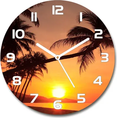 Produktbild von Wanduhr aus Glas 30fi Glasbild Glasuhr Gehärtetes Glas - weisse-zeiger - Sunset beach