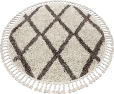 Image de Tapis BERBER TROIK cercle crème Franges berbère marocain shaggy beige cercle 120 cm