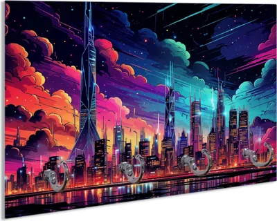 Produktbild von Wallario Schlüsselbrett aus Glas, Motiv: Skyline im Abendlicht, 30 x 20 cm mit 4 Haken