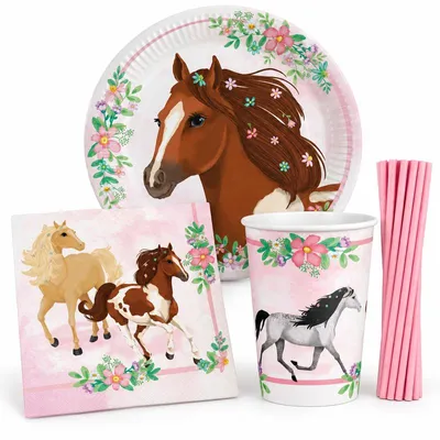 Produktbild von Partyset Pferde Geburtstag Pony Pferd Dekoration rosa Kindergeburtstag Deko
