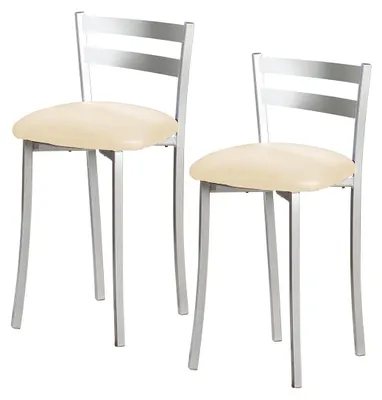 Produktbild von ASTIMESA Zwei Küchenhocker mit Rückenlehne Streifen, Metall, Kunstleder, beige,