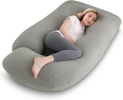 Immagine prodotto di Cuscino per gravidanza a forma di J, con rivestimento removibile e lavabile, dimensioni 145 x 70 cm, colore grigio