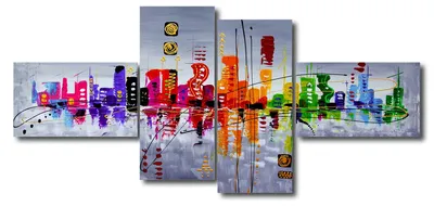 Produktbild von 6515 Abstrakte Skyline Leinwandbild 4-teilig 160x70 cm