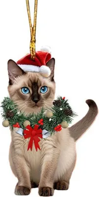 Produktbild von Weihnachtsanhänger, 2D-Acrylkatze mit Weihnachtskranz, Autoanhänger, Dekoration für Zuhause, Büro, Partys