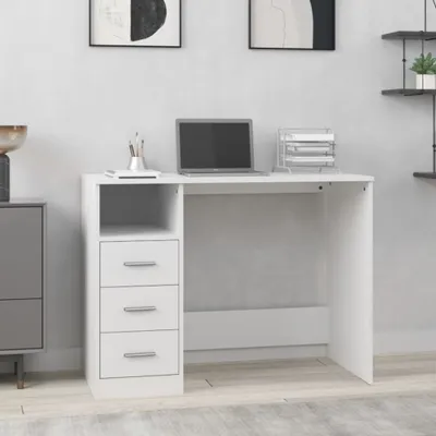 Produktbild von vidaXL Schreibtisch mit Schubladen Weiß 102x50x76 cm Holzwerkstoff